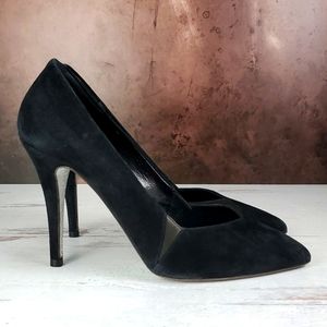 Maje | NWT Argent Black Suede Silver Sparkle Black Tie High Heel Shoes